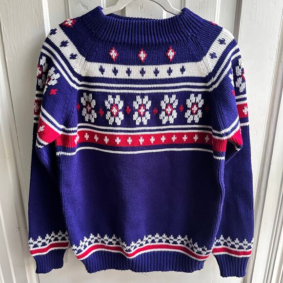 Vintage 70s Fair Isle Nordic Mock Neck Snowflake Sweater - Picture 2 of 7